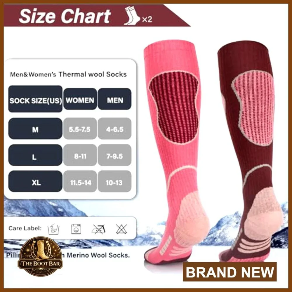 Merino Wool Thermal Knee High Ski Socks 2 Pairs for Snowboarding Hiking